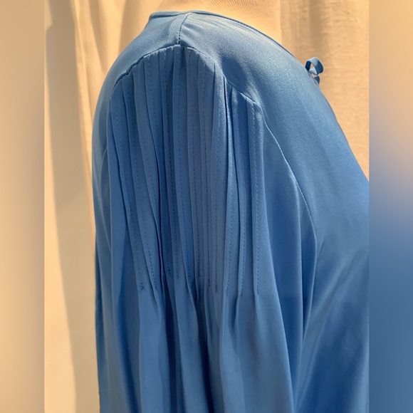 TIBI Pintuck Silk Tunic Long Sleeve Blouse In Azure Blue Size 2 - Picture 10 of 16